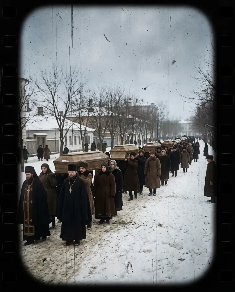 Лютий: реконструкція за фотографіями. Похорони після більшовицького терору
